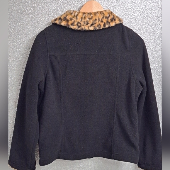 Effeci Black Fleece Jacket With A Faux Fur Leopard Pattern Size S - Picture 4 of 8